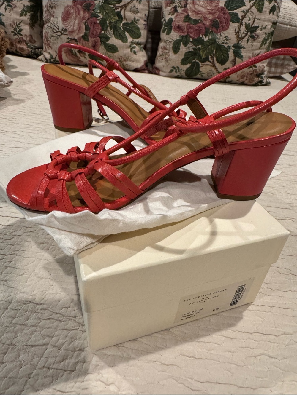 Sezane Gloria Heel Sandals in Raspberry Framboise Lisse Leather 39/8 - Picture 2 of 7
